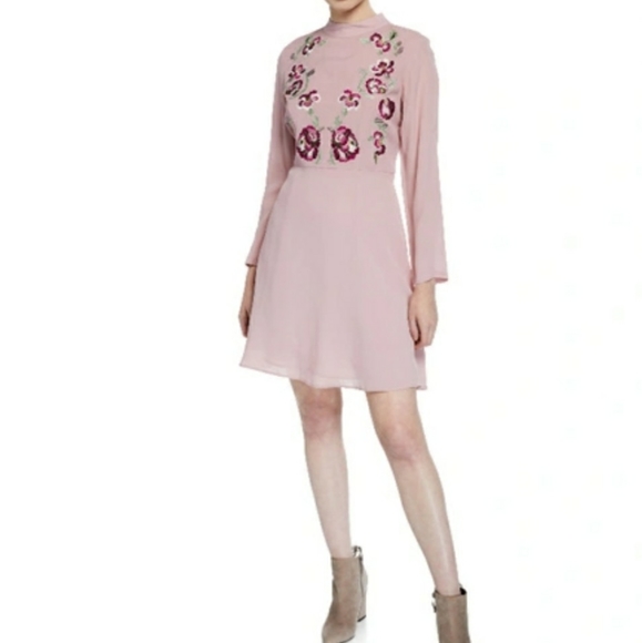 Nanette Lepore Pink Mock Neck Embroidered Dress - Picture 3 of 15